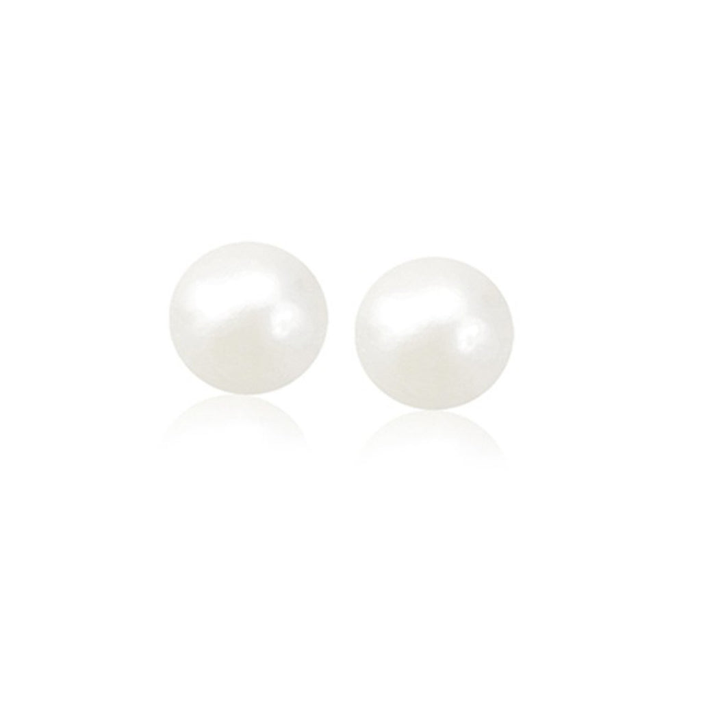 14k Yellow Gold Freshwater Cultured White Pearl Stud Earrings (7.0 mm)-rx47474