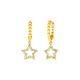14k Two Tone Gold Beaded Hoop Earrings with Stars-rx49340