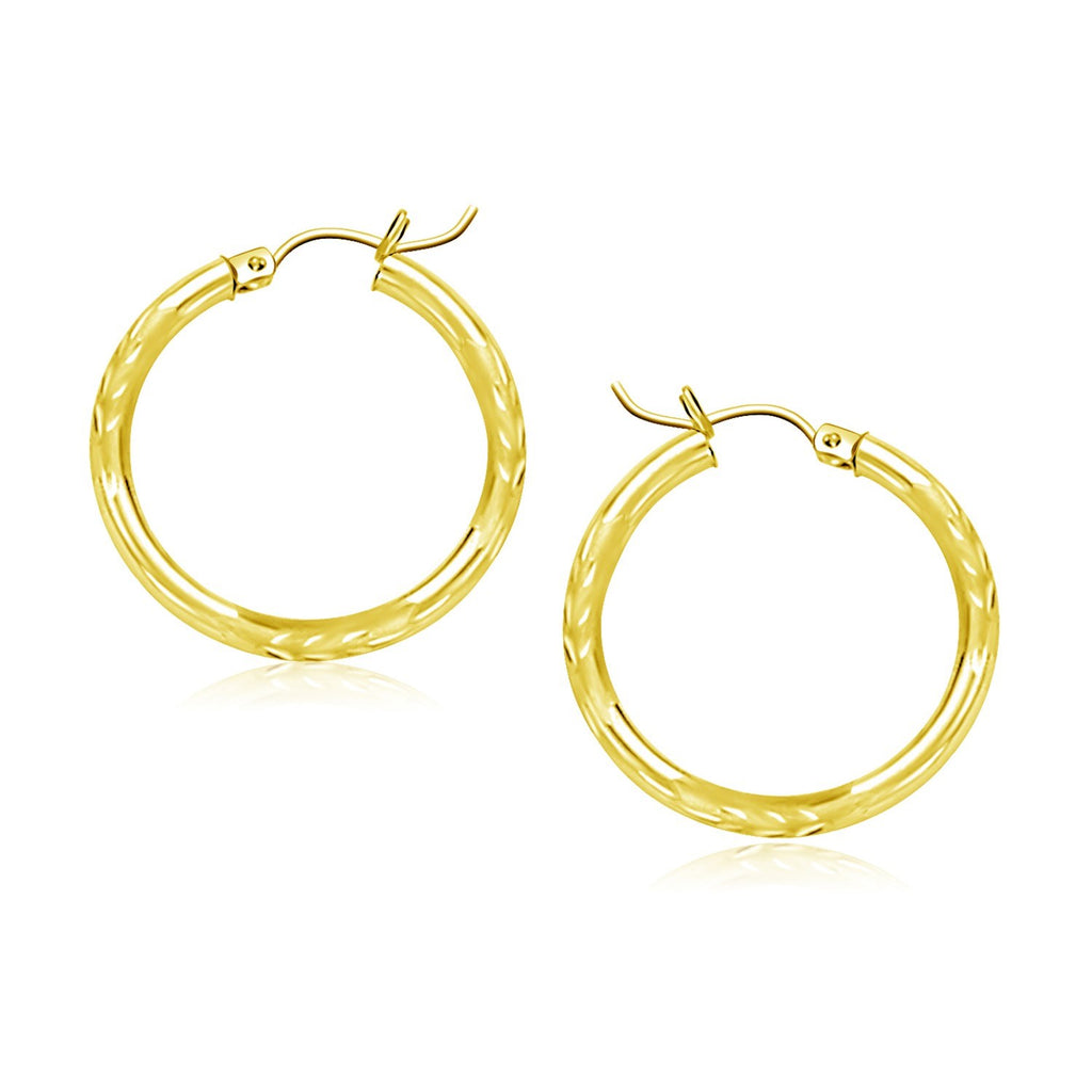 10k Yellow Gold Diamond Cut Hoop Earrings (20mm)-rx61366