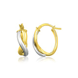 14k Two Tone Gold Oval Twisted Hoop Earrings-rx66484
