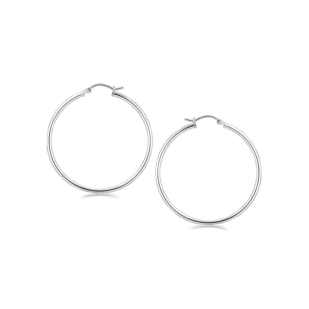 Sterling Silver Rhodium Plated Thin Large Polished Hoop Earrings (40mm)-rx73964