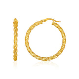 14k Yellow Gold Rope Textured Hoop Earrings-rx97054