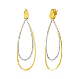 14k Two Tone Gold Textured and Polished Open Teardrop Post Earrings-rx4316