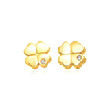14k Yellow Gold Polished Four Leaf Clover Earrings with Diamonds-rx94766