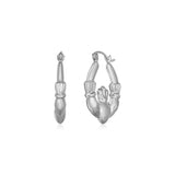 14K White Gold Claddagh Symbol Hoop Earrings-rx63163