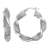 Twisted Glitter Textured Hoop Earrings in Sterling Silver-rx83484