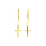 14k Yellow Gold Dangle Cross Earrings-rx9705