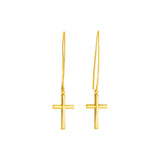 14k Yellow Gold Dangle Cross Earrings-rx9705