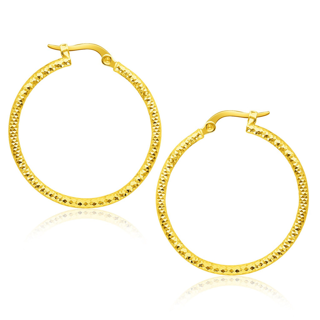 14k Yellow Gold Tube Textured Round Hoop Earrings-rx34293