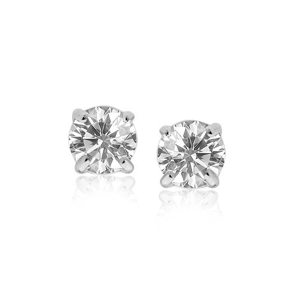14k White Gold 8.0mm Round CZ Stud Earrings-rx73896
