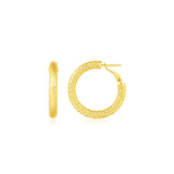 14k Yellow Gold Textured Round Hoop Earrings-rx77631
