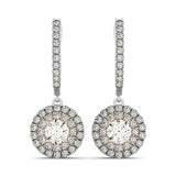14k White And Rose Gold Drop Diamond Earrings with a Halo Design (3/4 cttw)-rx24202