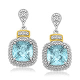 18k Yellow Gold & Sterling Silver Sky Blue Topaz & Diamond Earrings (.05cttw)-rx67590