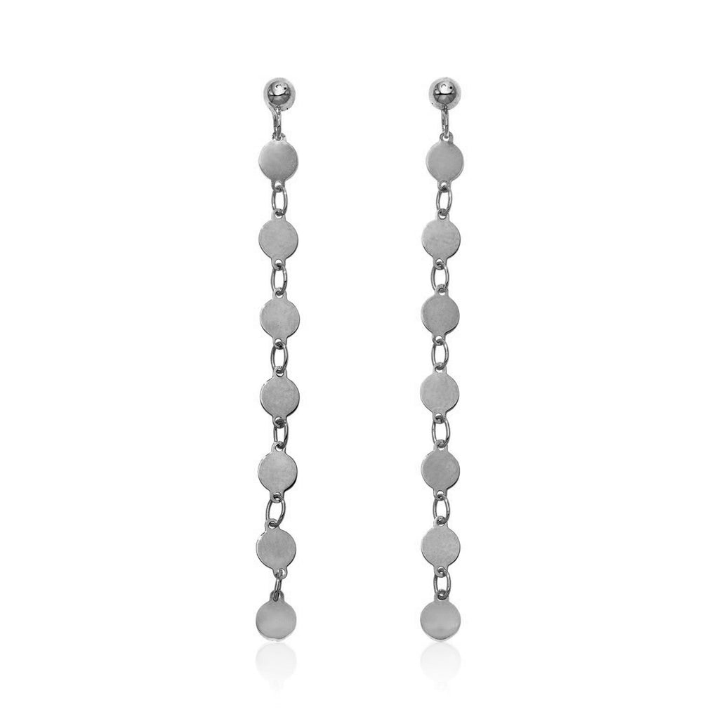 14k White Gold Post Dangle Earrings with Polished Circles-rx98601