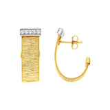 14k Two Tone Gold and Diamond Silk Textured Earrings-rx56443