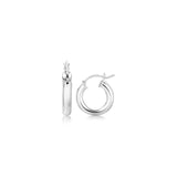Sterling Silver Thick Polished Hoop Earrings with Rhodium Plating (15mm)-rx33060
