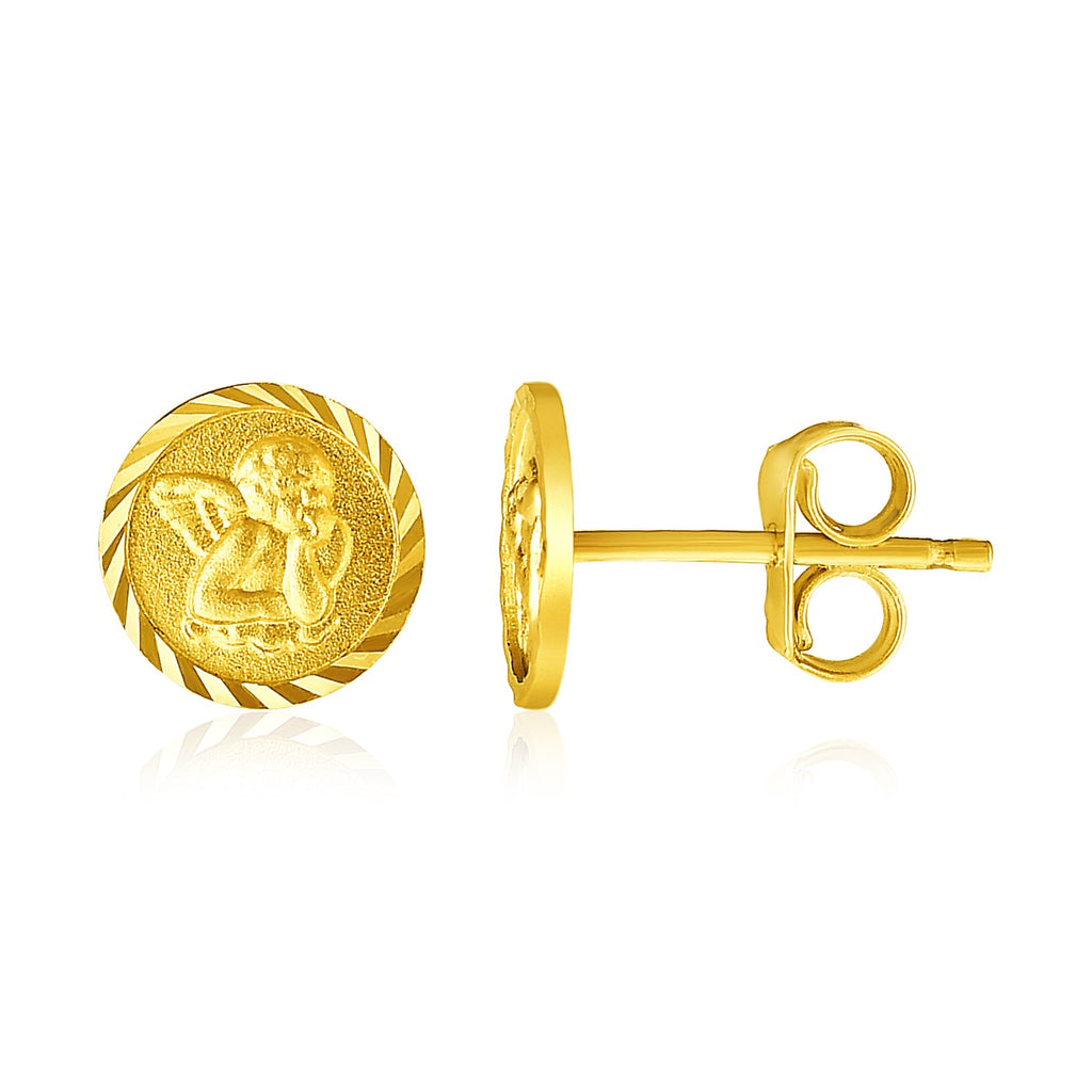 14k Yellow Gold Round Angel Post Earrings-rx47854