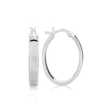 Sterling Silver Flat Style Oval Hoop Earrings with Rhodium Plating-rx56498