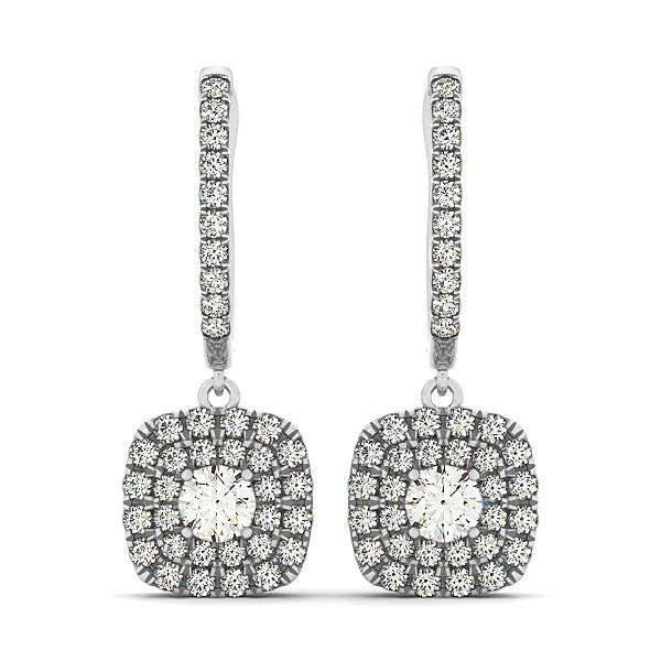 14k White Gold Double Halo Cushion Outer Shaped Diamond  Earrings (3/4 cttw)-rx77166