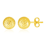 14k Yellow Gold Ball Earrings with Crystal Cut Texture-rx79776