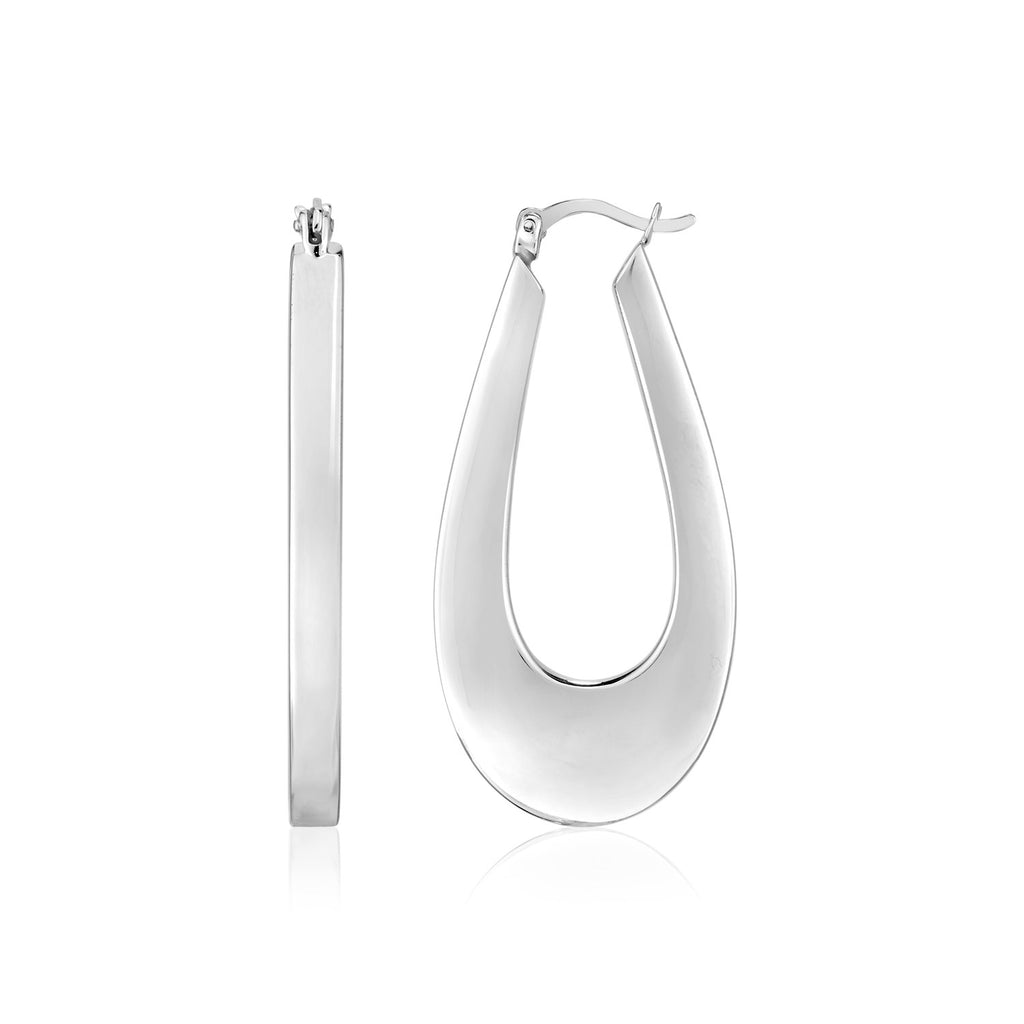 Sterling Silver Puffed Rectangular Profile Long Oval Hoop Earrings-rx43623