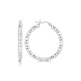 Sterling Silver Rhodium Plated Faceted Style Medium Hoop Earrings-rx46287