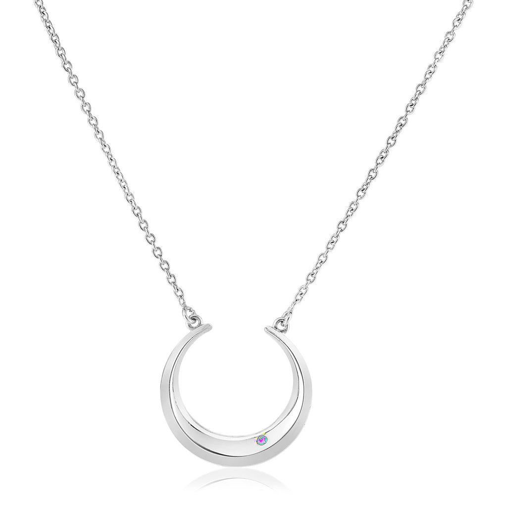 Sterling Silver 18 inch Moon Motif Necklace with Diamond-rx96704-18