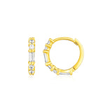 14k Yellow Gold Petite Hoop Earrings with Baguette Cubic Zirconias-rx50492