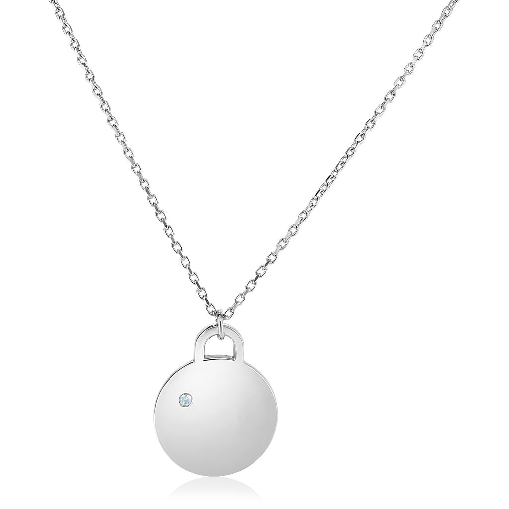 Sterling Silver 18 inch Necklace with Polished Disc with Diamond-rx55777-18