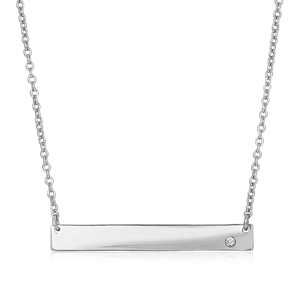 Sterling Silver Polished Bar Necklace with Cubic Zirconia-rx67403-18