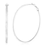 Sterling Silver Large Textured Oval Hoop Earrings-rx79747
