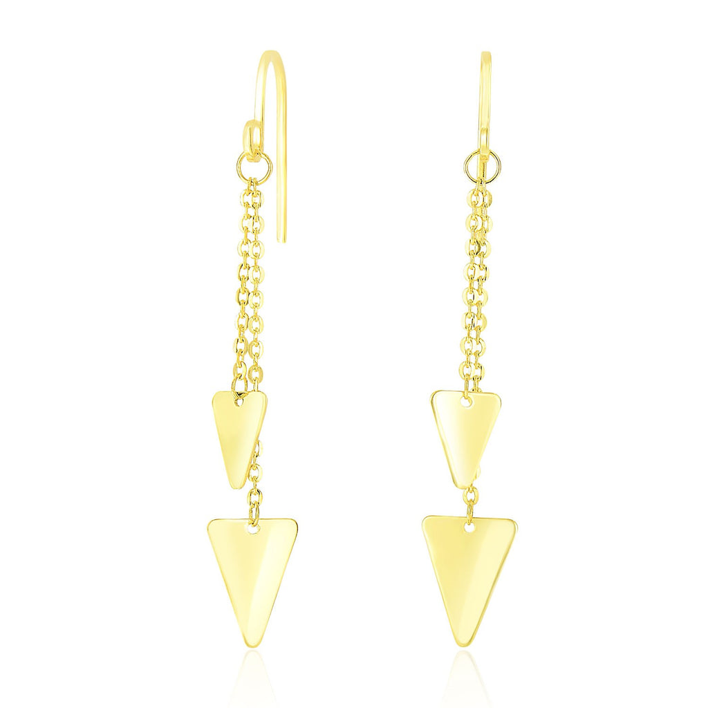 14k Yellow Gold Two-Size Triangle Motif Chain Dangling Earrings-rx73586