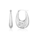 Sterling Silver Polished Puffed Hoop Earrings with Drapery Texture-rx7571