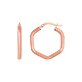 14k Rose Gold Shiny Hexagon Hoop Earrings-rx74686