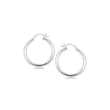 Sterling Silver Rhodium Plated Polished Look Hoop Earrings (25mm)-rx60942