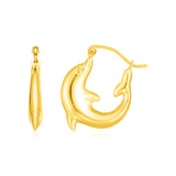 14K Yellow Gold Dolphin Hoop Earrings-rx7693
