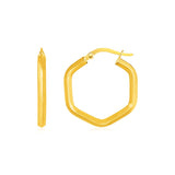 14k Yellow Gold Shiny Hexagon Hoop Earrings-rx34789