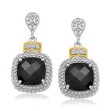 18k Yellow Gold & Sterling Silver Black Onyx & Diamond Earrings (.05cttw)-rx63367