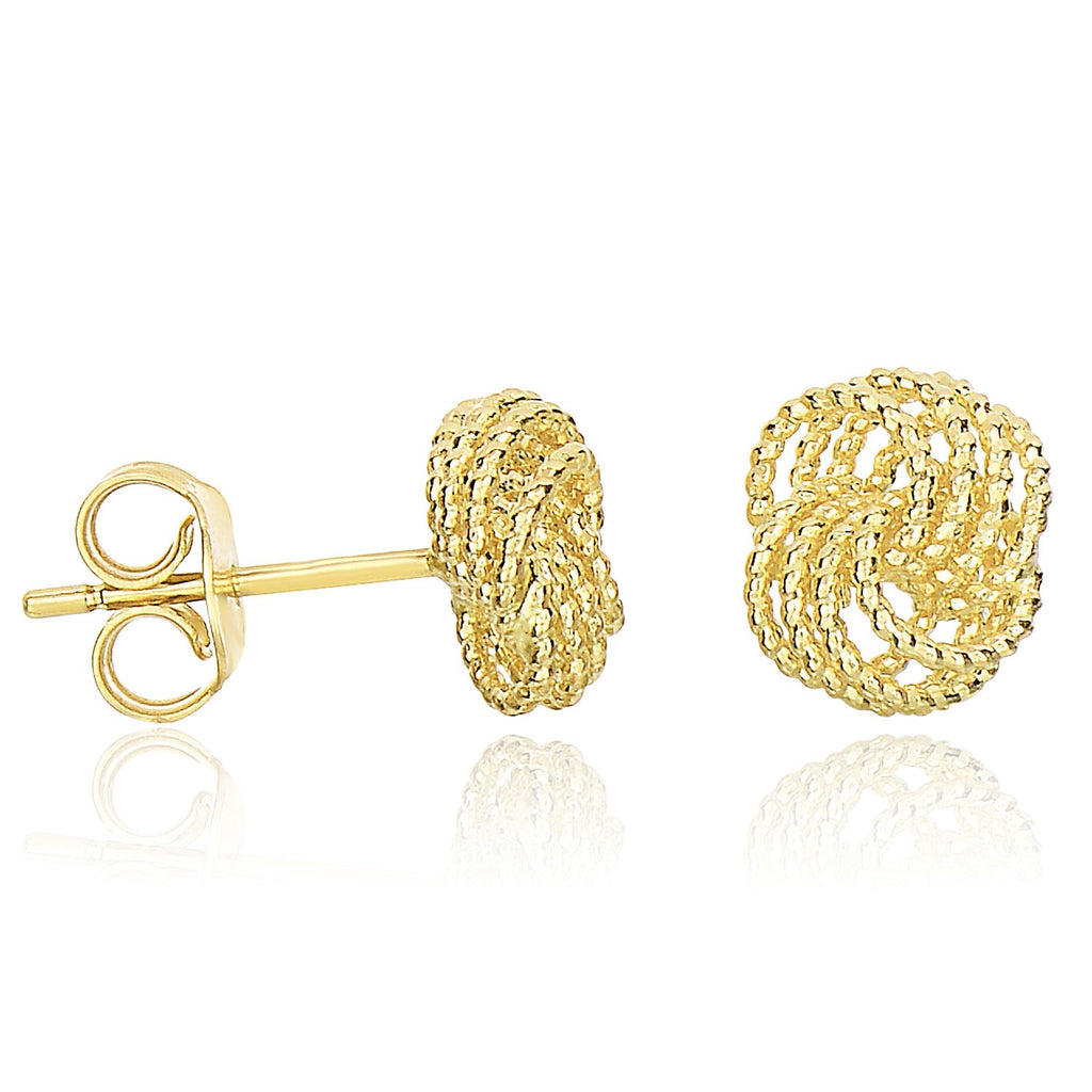 14k Yellow Gold Textured Finish Love Knot Style Earrings-rx63467