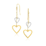 10k Two-Tone Gold Cutout Heart Chain Dangling Earrings-rx89995