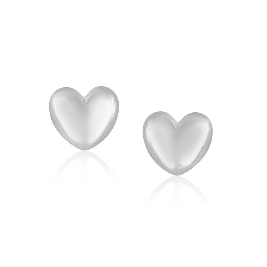 14k White Gold Puffed Heart Shape Shiny Earrings-rx94626