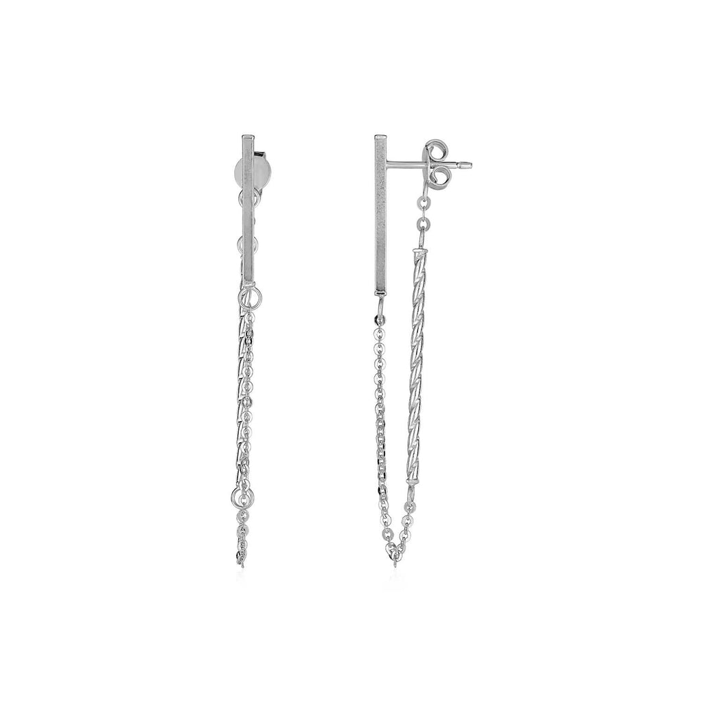 14k White Gold Bar and Chain Dangle Earrings-rx6345