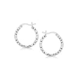 Sterling Silver Faceted Design Hoop Earrings with Rhodium Plating-rx46649