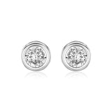 Sterling Silver Round Bezel Set Cubic Zirconia Earrings-rx61561