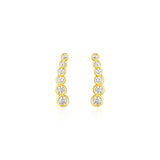 14k Yellow Gold Graduated Circles Climber Post Earrings with Cubic Zirconias-rx28869