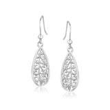 Sterling Silver Teardrop Filigree Style Drop Earrings-rx31630