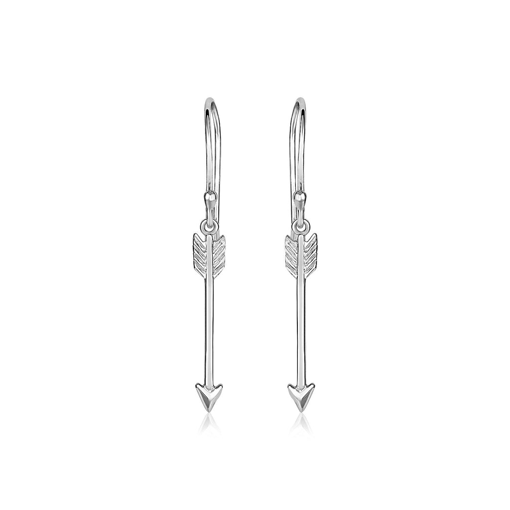 Sterling Silver Polished and Textured Arrow Earrings-rx38004