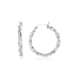 Sterling Silver Round Twisted Hoop Earrings-rx42037