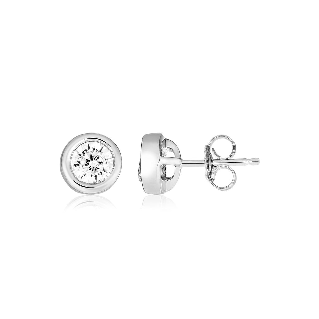 Sterling Silver Petite Round Bezel Set Cubic Zirconia Earrings-rx45408