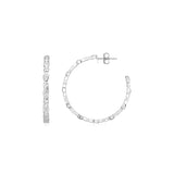 Sterling Silver Hoop Earrings with Round and Marquise Cubic Zirconias-rx45561